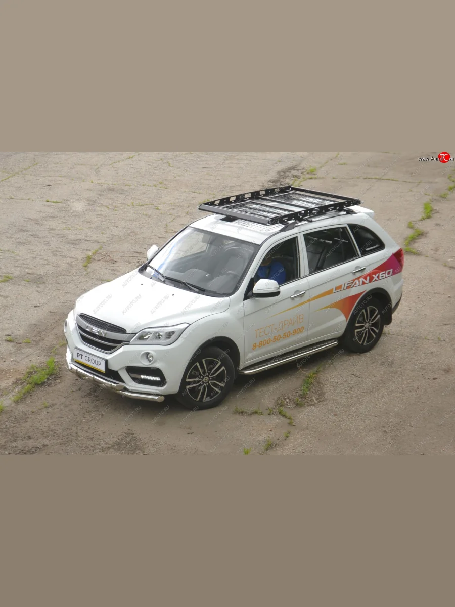 Порожки для ног из трубы Ø51 с алюминиевой площадкой Petroil Tuning  Lifan X60 (2016-2025) (Нержавеющая полированная сталь)  в Самаре Самарской области