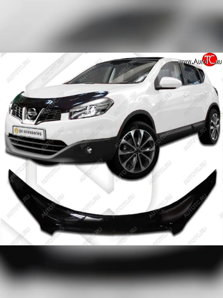Дефлектор капота CA-Plastiс exclusive Nissan Qashqai +2 1 J10 дорестайлинг (2008-2010) (Classic черный, Без надписи)  в Керчи Республика Крым