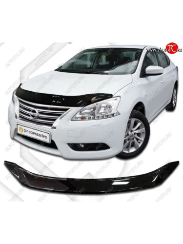 Дефлектор капота CA-Plastiс (серия Classic черный) Nissan Sentra 7 B17 седан (2014-2017)