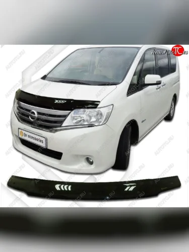 Дефлектор капота CA-Plastiс (Classic черный) Nissan Serena C26 минивэн дорестайлинг (2010-2013)