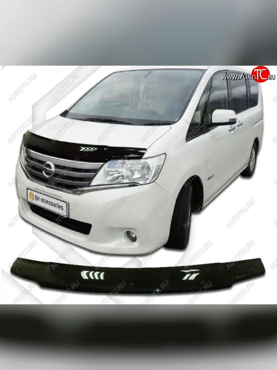Дефлектор капота CA-Plastiс Nissan Serena C26 минивэн дорестайлинг (2010-2013) (Classic черный, Без надписи)  в Керчи Республика Крым