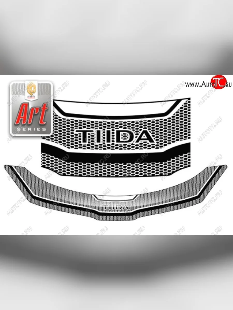 Дефлектор капота CA-Plastiс Nissan Tiida 1 C11 хэтчбэк дорестайлинг, Япония (2004-2007) (серия Art белая)  в Перми Пермском крае