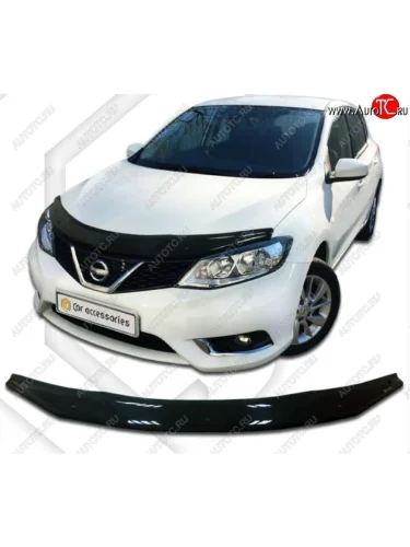 Дефлектор капота CA-Plastiс (Classic черный) Nissan Tiida 3 C13 хэтчбек дорестайлинг (2015-2016)
