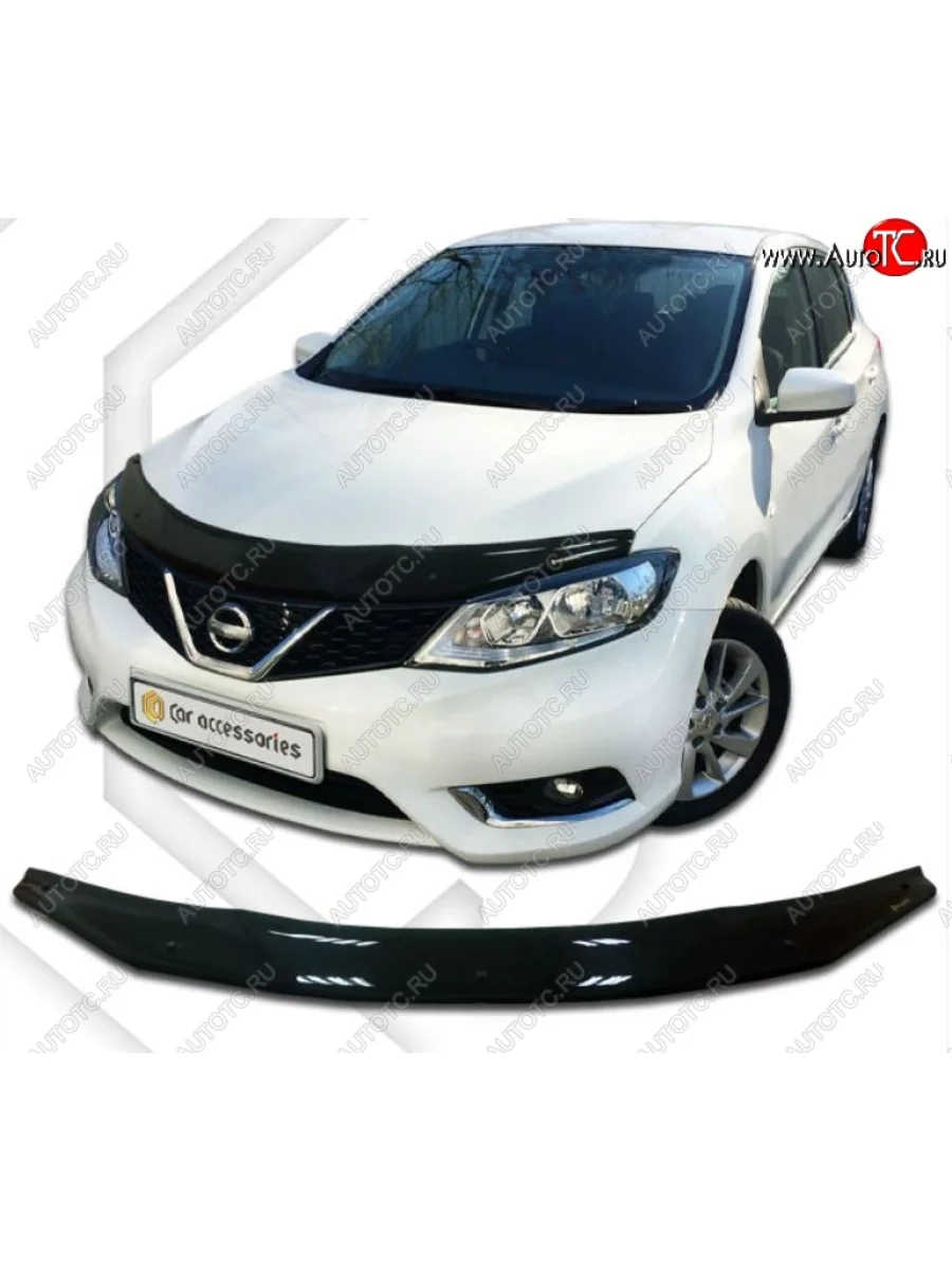 Дефлектор капота CA-Plastiс Nissan Tiida 3 C13 хэтчбек дорестайлинг (2015-2016) (Classic черный, Без надписи)  в Перми Пермском крае