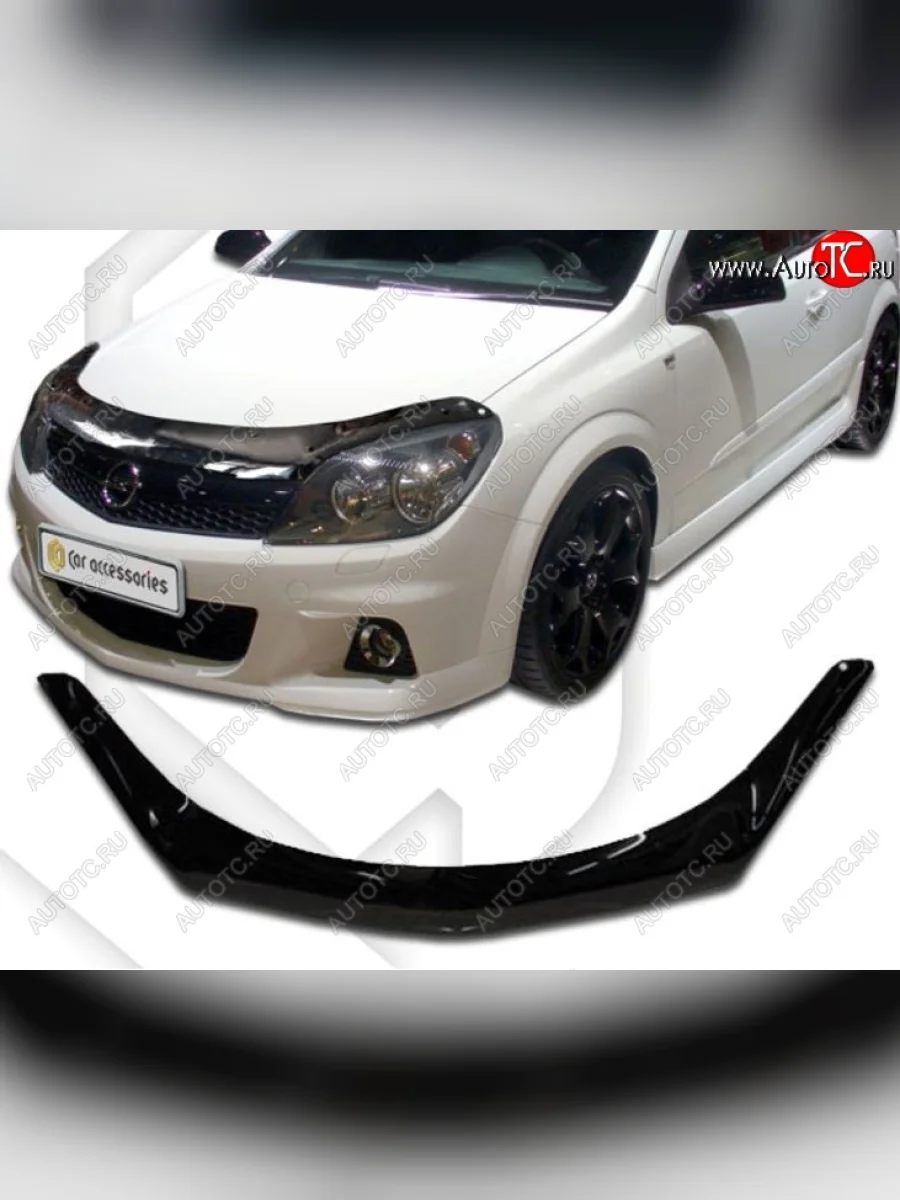 Дефлектор капота CA-Plastiс Opel Astra H седан дорестайлинг (2004-2007) (серия Classic черный, Без надписи)  в Самаре Самарской области