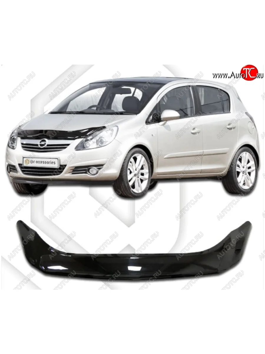 Дефлектор капота CA-Plastiс Opel Corsa D   дорестайлинг, хэтчбэк 5 дв. (2006-2010) (Classic черный, Без надписи)  в Керчи Республика Крым