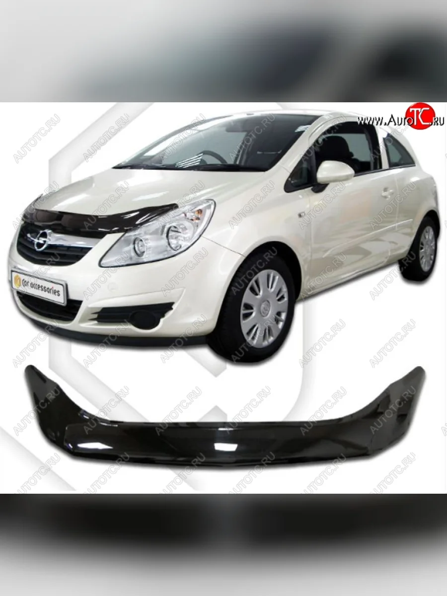 Дефлектор капота CA-Plastiс Opel Corsa D дорестайлинг, хэтчбэк 3 дв. (2006-2010) (Classic черный, Без надписи)  в Керчи Республика Крым