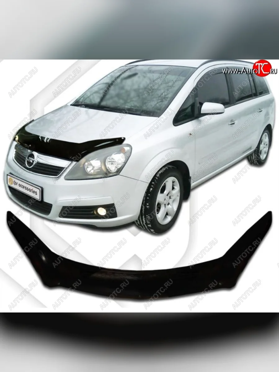 Дефлектор капота CA-Plastiс exclusive Opel Zafira В дорестайлинг (2005-2008) (Classic черный, Без надписи)  в Керчи Республика Крым