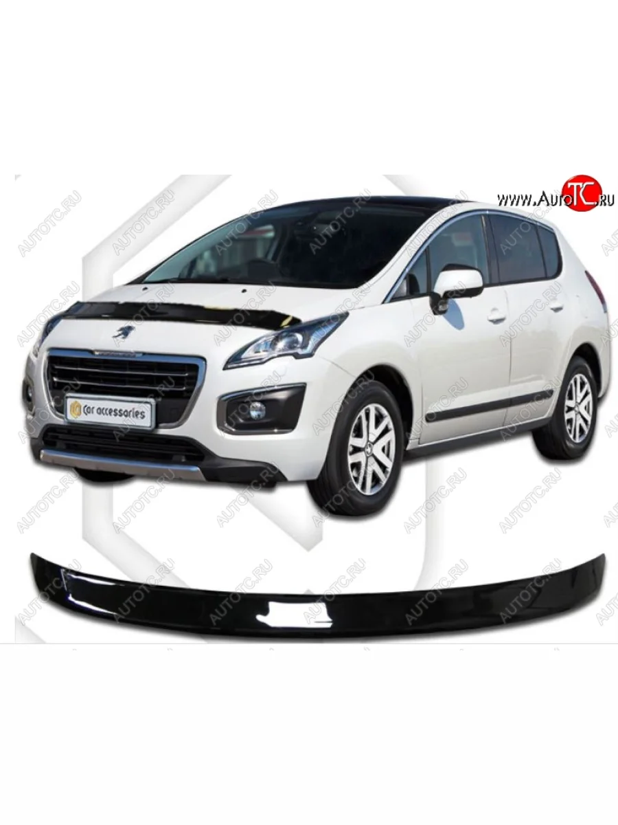 Дефлектор капота CA-Plastiс Peugeot 3008 рестайлинг (2013-2017) (Classic черный, Без надписи)  в Самаре Самарской области