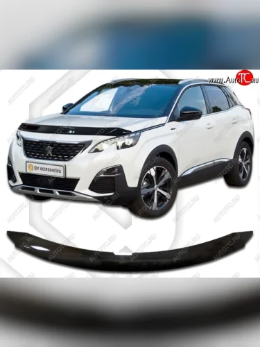 Дефлектор капота CA-Plastiс (Classic черный) Peugeot 3008  2 C1A,C2A (2016-2020) доресайлинг