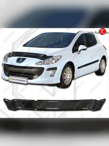 Дефлектор капота CA-Plastiс (Classic черный) Peugeot 308 T7 хэтчбек 5 дв. дорестайлинг (2007-2011)