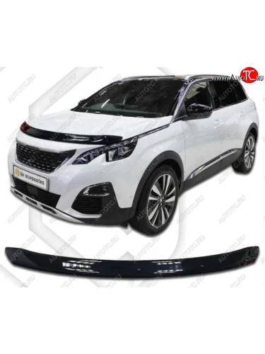Дефлектор капота CA-Plastiс (Classic черный) Peugeot 5008 T87 дорестайлинг (2017-2020)