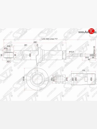 Амортизатор задний SAT (LH=RH) Honda Accord  6 CF (1997-2000) седан дорестайлинг
