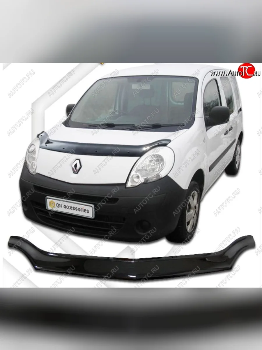 Дефлектор капота CA-Plastiс Renault Kangoo KW0 дорестайлинг (2008-2013) (Classic черный, Без надписи)  в Перми Пермском крае