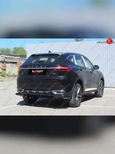 Защита заднего бампера (Ø57 мм уголки, с полимерным покрытием) Slitkoff (цвет: черный) Haval F7 - F7x