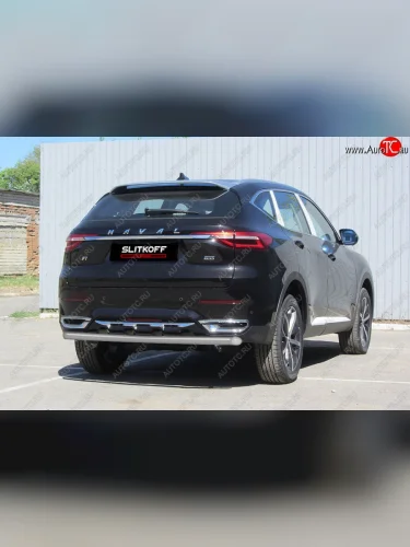 Защита заднего бампера (Ø57 мм, с полимерным покрытием) Slitkoff (цвет: серебристый) Haval F7 - F7x