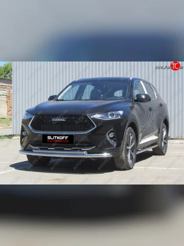 Защита переднего бампера (2 трубы Ø57 и 42 мм, нержавейка) Slitkoff Haval F7 - F7x