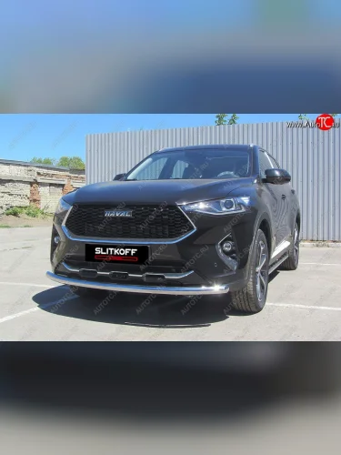 Защита переднего бампера (Ø57 мм, нержавейка) Slitkoff (Нержавейка) Haval F7 - F7x
