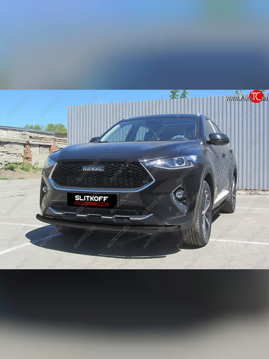 Защита переднего бампера (Ø57, с полимерным покрытием) Slitkoff Haval F7x дорестайлинг (2019-2022) (цвет: черный)  в Керчи Республика Крым