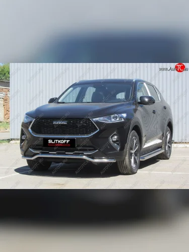 Защита переднего бампера (Ø42 мм волна, нержавейка) Slitkoff Haval F7 - F7x