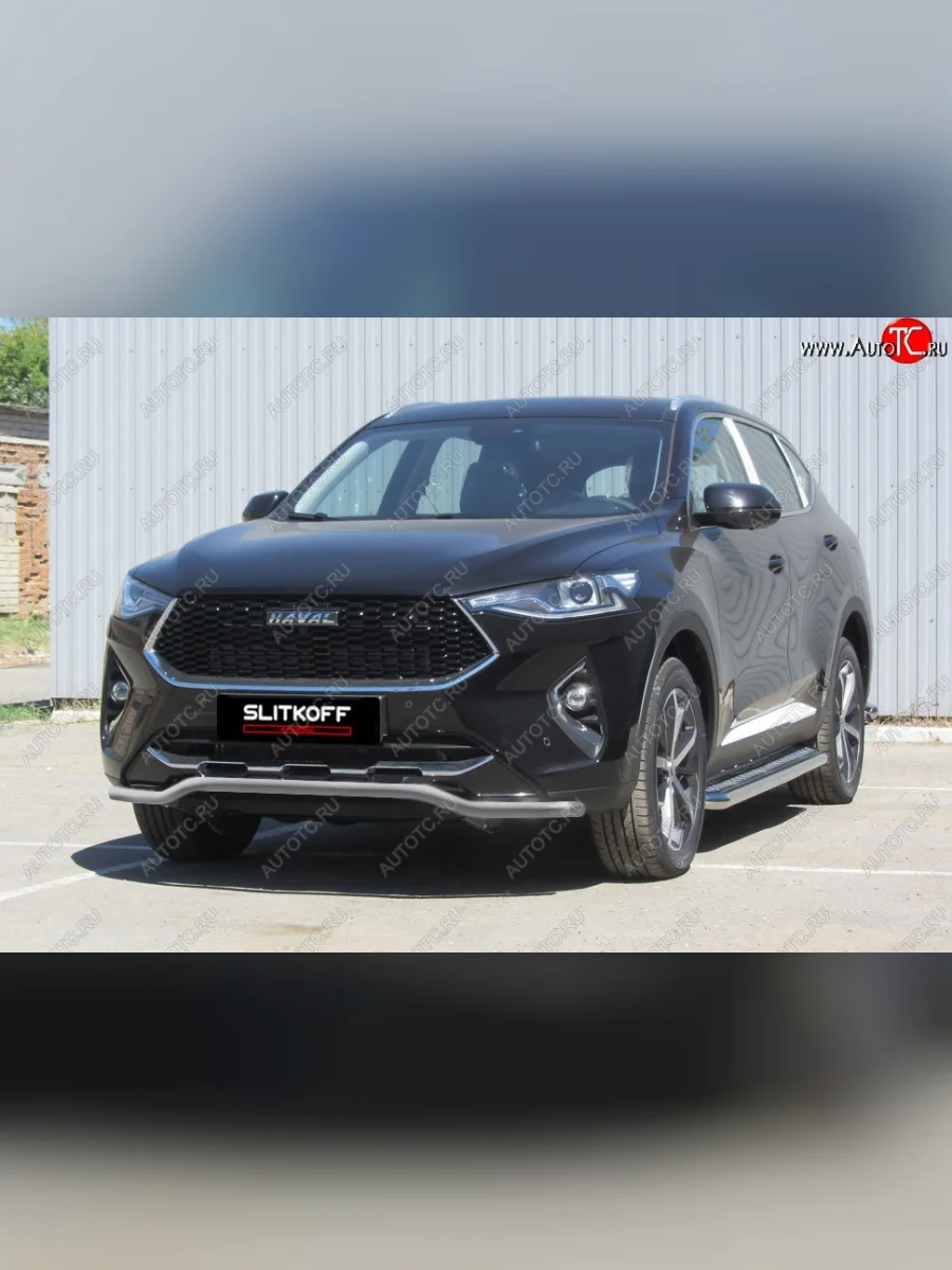Защита переднего бампера (Ø42 волна, с полимерным покрытием) Slitkoff Haval F7x дорестайлинг (2019-2022) (цвет: серебро)  в Керчи Республика Крым