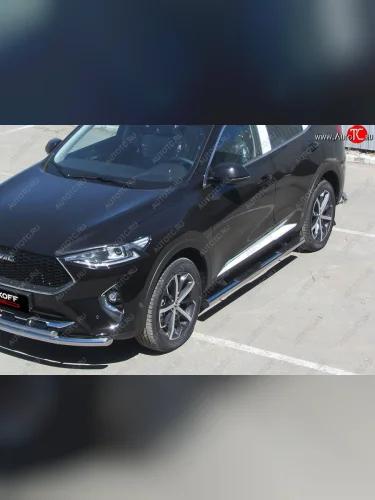 Защита порогов (Ø76 мм с проступью, нержавейка) Slitkoff Haval F7  дорестайлинг (2018-2022)
