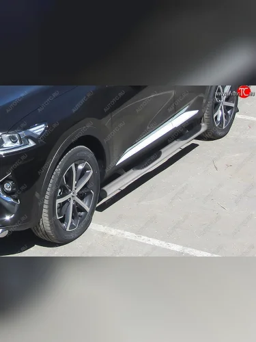 Защита порогов (Ø76 мм с проступью, с полимерным покрытием) Slitkoff (цвет: серебро) Haval F7  дорестайлинг (2018-2022)