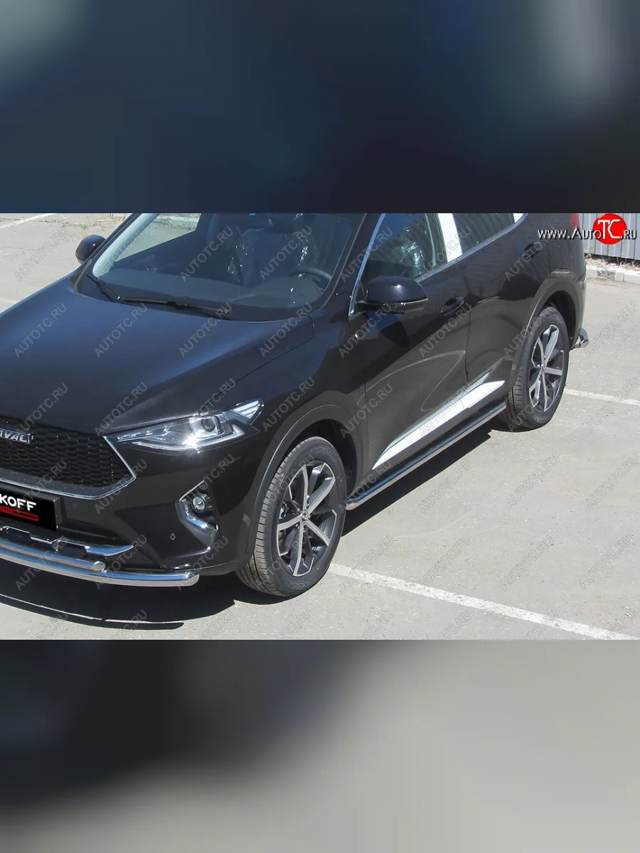 Защита порогов (Ø57 мм, нержавейка) Slitkoff Haval F7  дорестайлинг (2018-2022)  с доставкой в г. Пермь