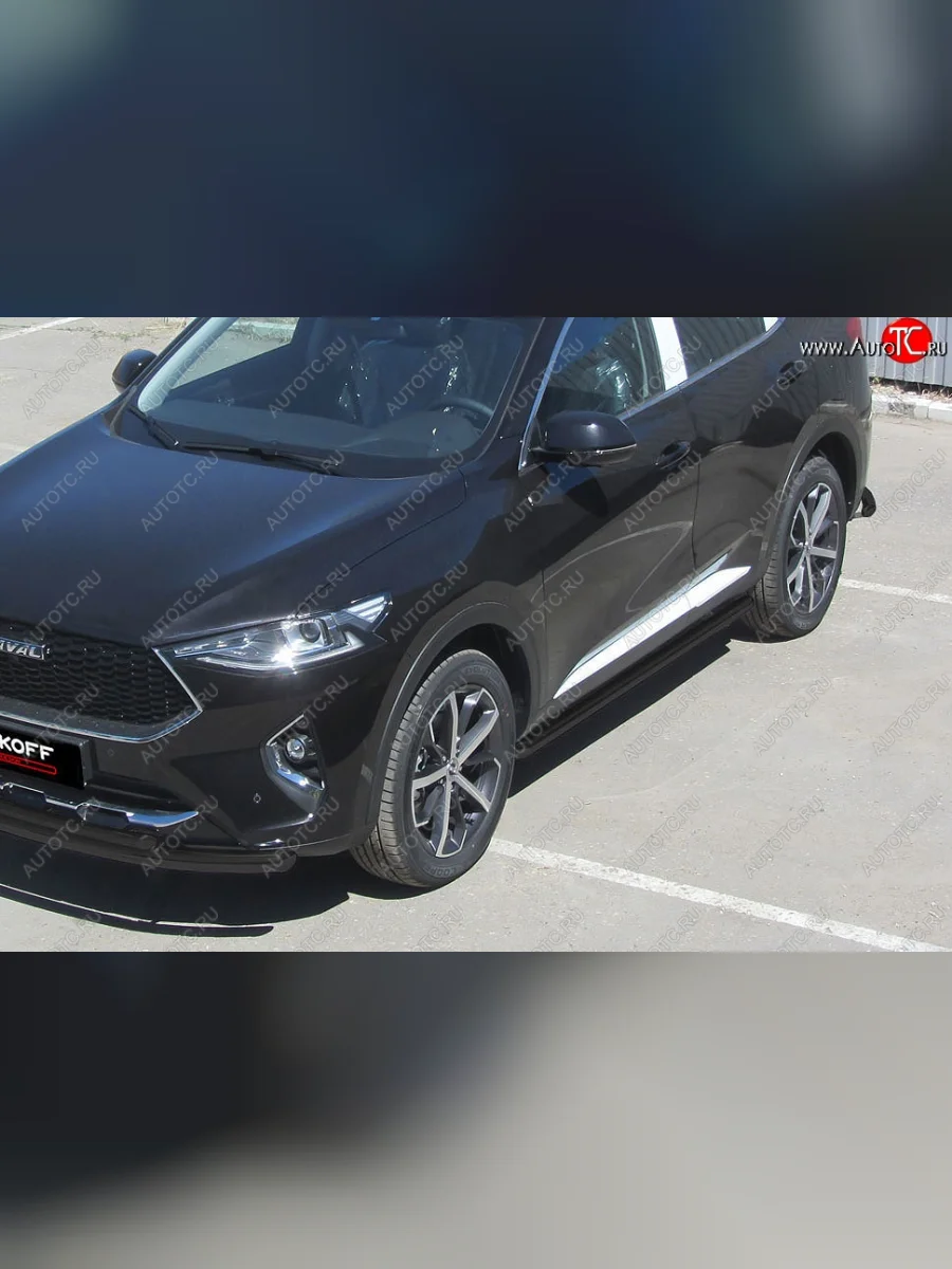 Защита порогов (Ø57 мм, с полимерным покрытием) Slitkoff Haval F7x дорестайлинг (2019-2022) (цвет: черный)  в Перми Пермском крае