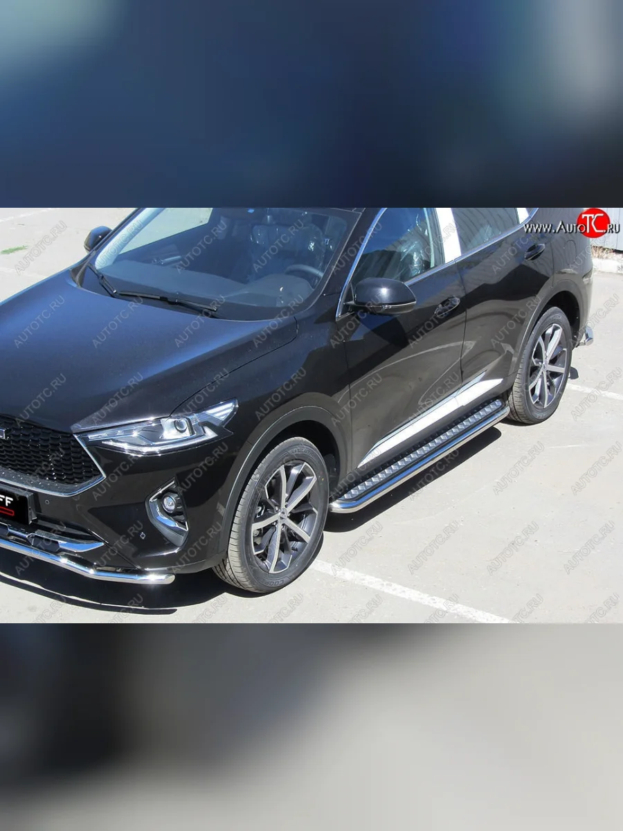 Защита порогов (Ø57 мм с листом, нержавейка) Russtal Haval F7  дорестайлинг (2018-2022)  с доставкой в г. Керчь