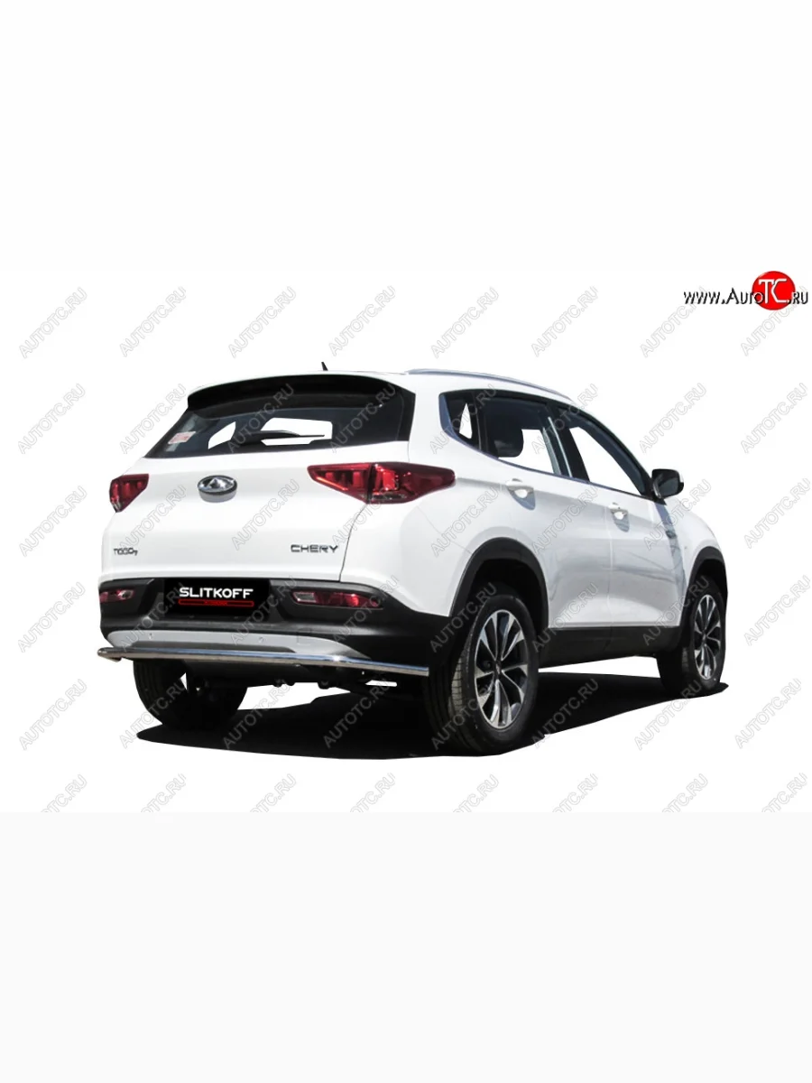 Защита заднего бампера Slitkoff (d42, длинная) Chery Tiggo 7 (2016-2020) (Нержавейка, Полированная)  в Перми Пермском крае
