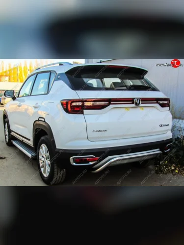 Защита заднего бампера Slitkoff (скоба, d42) (Нержавейка) Changan CS35 Plus (2018-2022) дорестайлинг