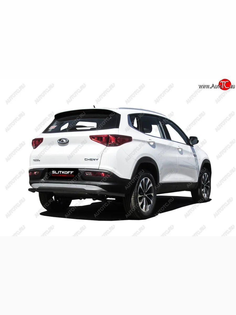 Защита заднего бампера Slitkoff (длинная, d42)  Chery Tiggo 7 (2016-2020) (Сталь с полимерным покрытием. Цвет: чёрный)  в Самаре Самарской области