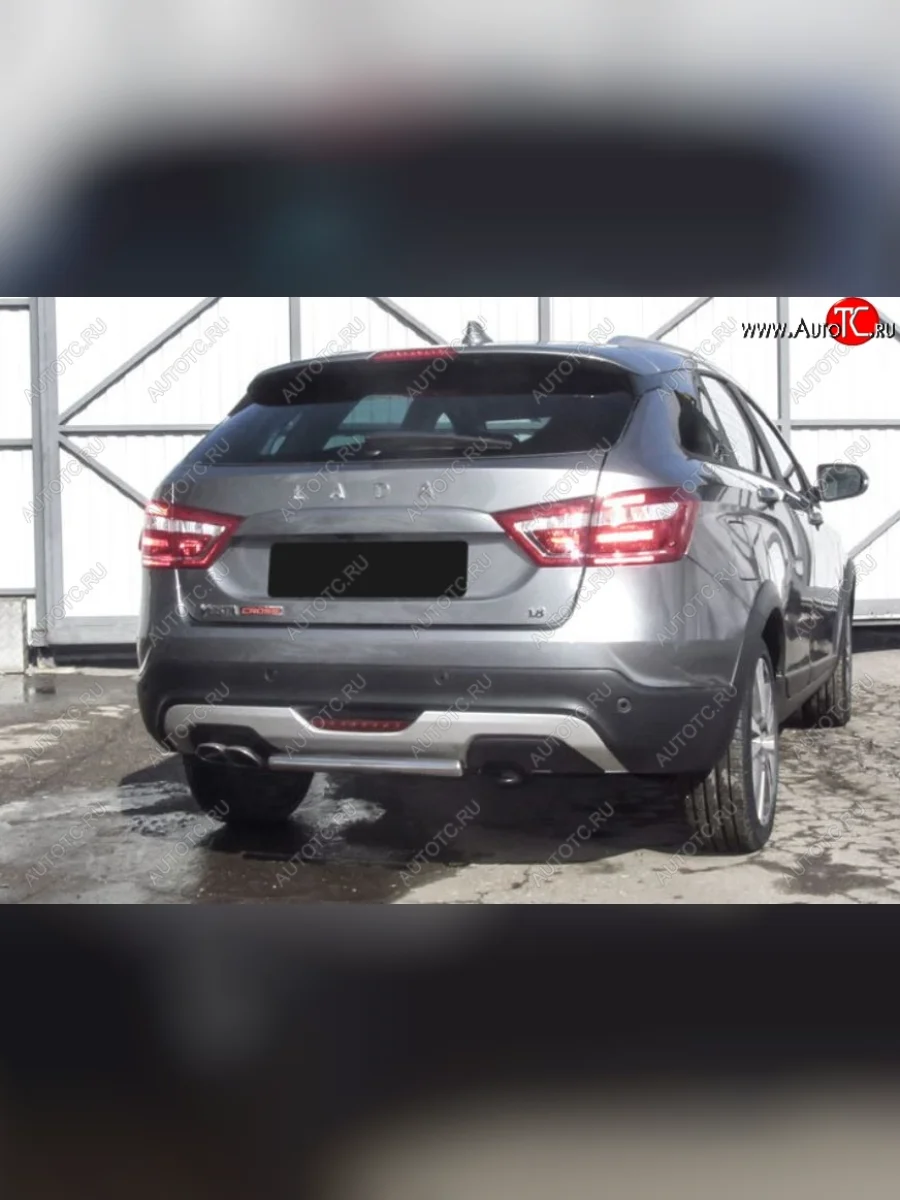 Защита заднего бампера Cross Slitkoff (короткая, d42)  Лада ВАЗ Веста (2017-2022) SW 2181 (Нержавейка, Без окраски)  в Самаре Самарской области