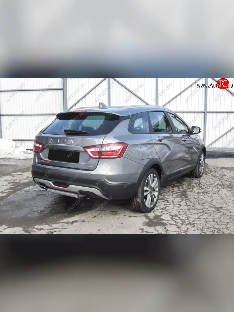 Защита заднего бампера Cross Slitkoff (короткая, d42) Лада ВАЗ Веста SW 2181 универсал дорестайлинг (2017-2022) (Сталь с полимерным покрытием. Цвет: серебристый)  в Керчи Республика Крым