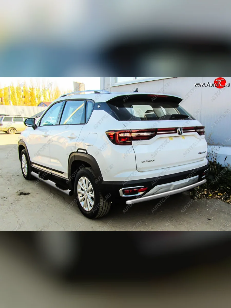 Защита заднего бампера Slitkoff (d42) Changan CS35 Plus дорестайлинг (2018-2022) (Сталь с полимерным покрытием. Цвет: серебристый)  в Керчи Республика Крым