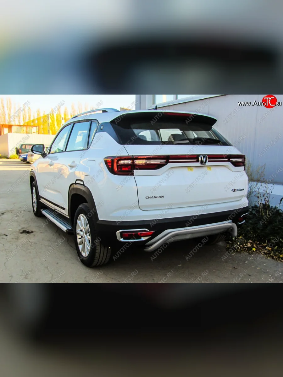 Защита заднего бампера Slitkoff (скоба, d42) Changan CS35 Plus дорестайлинг (2018-2022) (Сталь с полимерным покрытием. Цвет: серебристый)  в Керчи Республика Крым