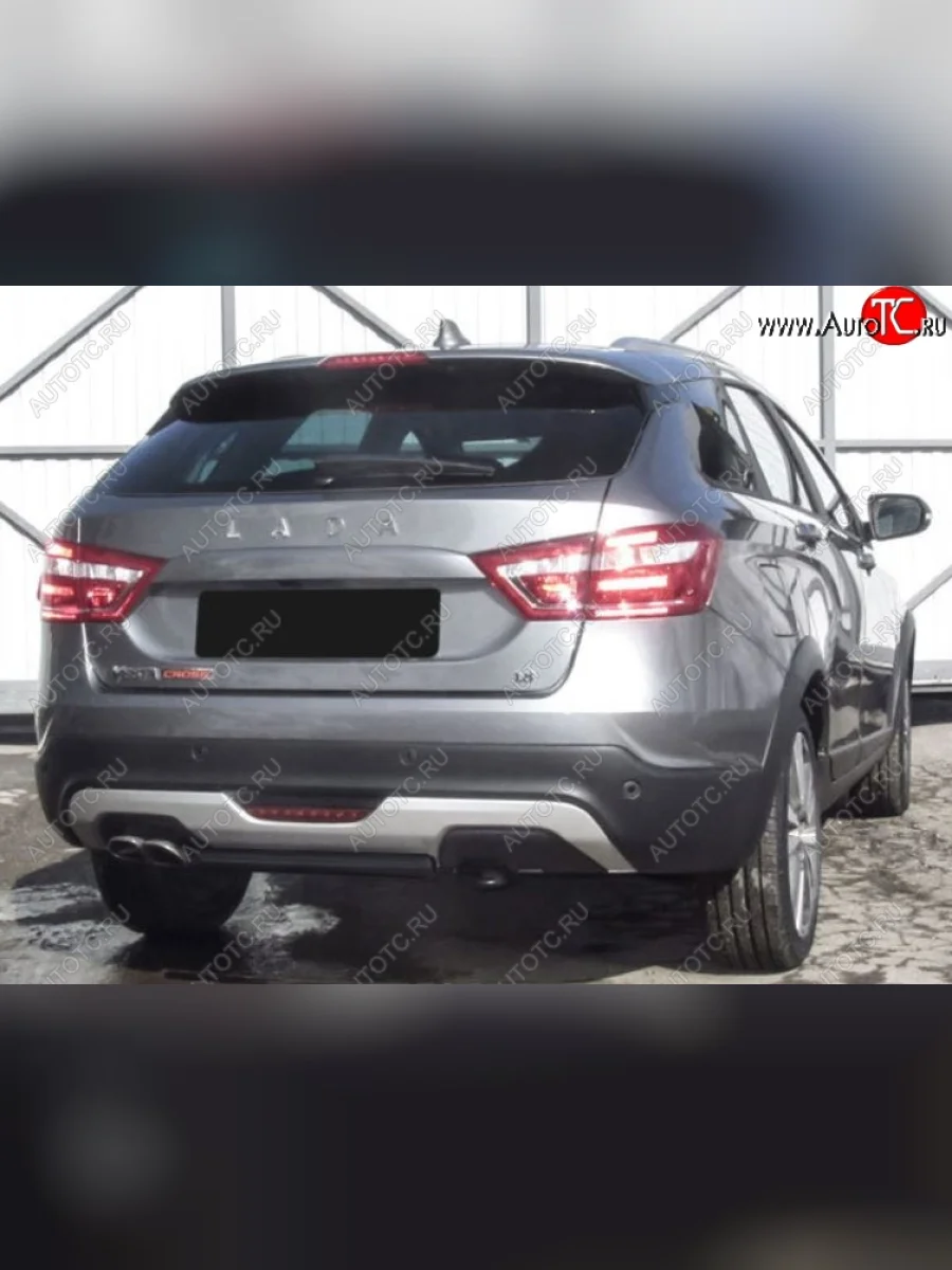 Защита заднего бампера Cross Slitkoff (короткая, d42)  Лада ВАЗ Веста (2017-2022) SW 2181 (Сталь с полимерным покрытием. Цвет: чёрный)  с доставкой в г. Самара