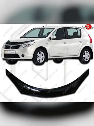 Дефлектор капота CA-Plastiс exclusive (серия Classic черный) Renault Sandero 1 (2009-2014)