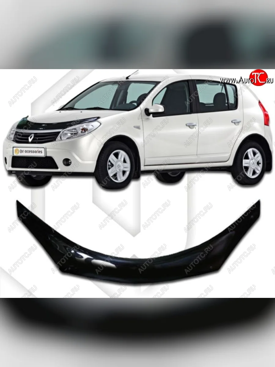 Дефлектор капота CA-Plastiс exclusive Renault Sandero 1 (2009-2014) (серия Classic черный, Без надписи)  в Самаре Самарской области