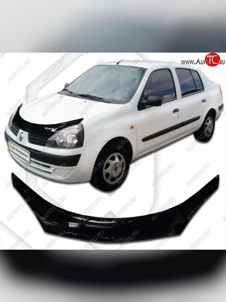 Дефлектор капота CA-Plastiс exclusive Renault Symbol седан LB 2-ой рестайлинг (2006-2008) (Classic черный, Без надписи)  в Керчи Республика Крым