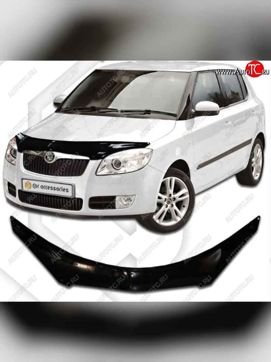 Дефлектор капота CA-Plastiс Skoda Fabia Mk2 универсал дорестайлинг (2007-2010) (Classic черный, Без надписи)  в Керчи Республика Крым