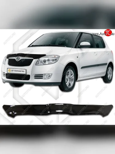 Дефлектор капота CA-Plastiс (Classic черный) Skoda Fabia Mk2 хэтчбэк рестайлинг (2010-2014)