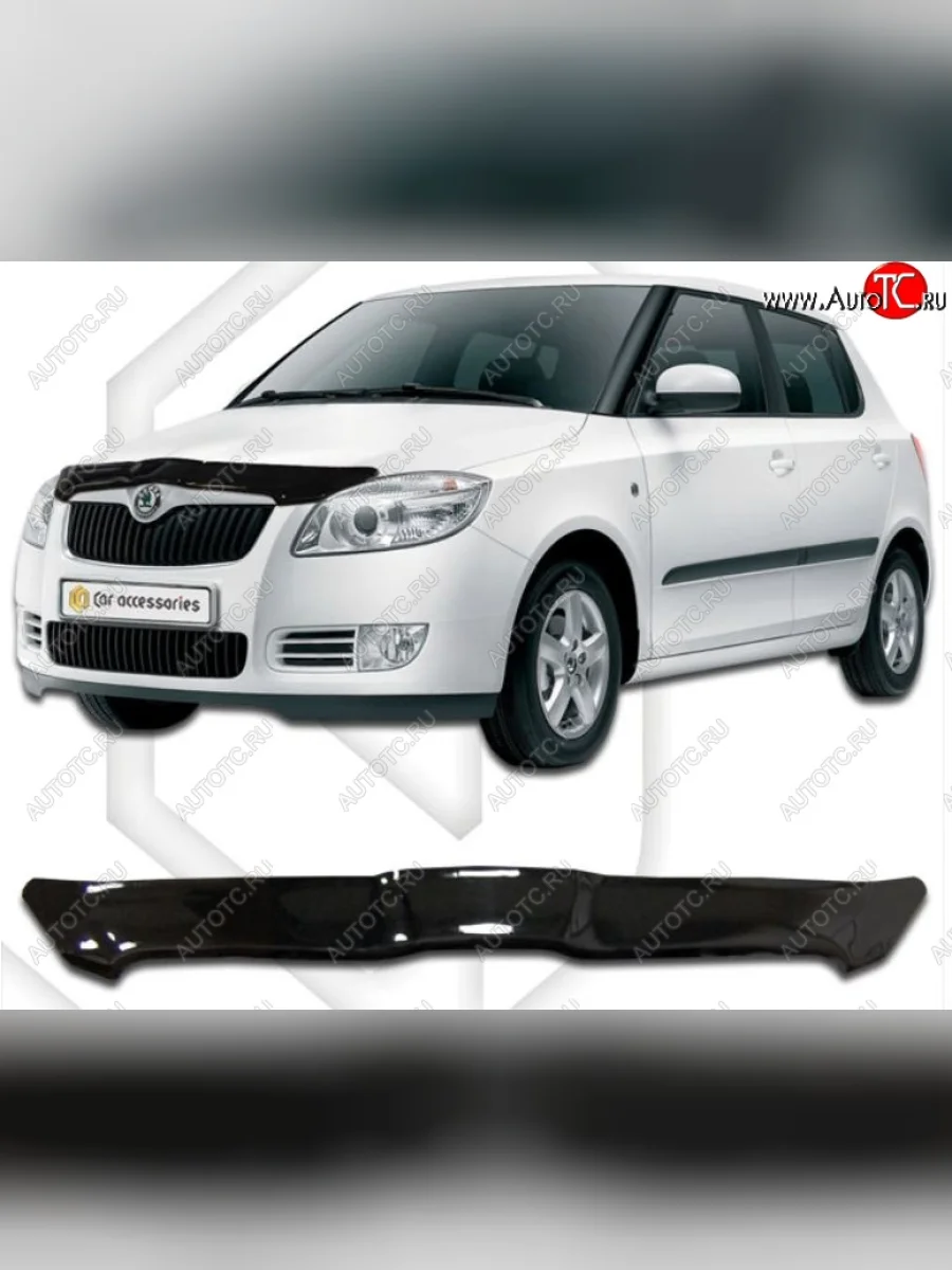 Дефлектор капота CA-Plastiс Skoda Fabia Mk2 универсал рестайлинг (2010-2014) (Classic черный, Без надписи)  в Перми Пермском крае