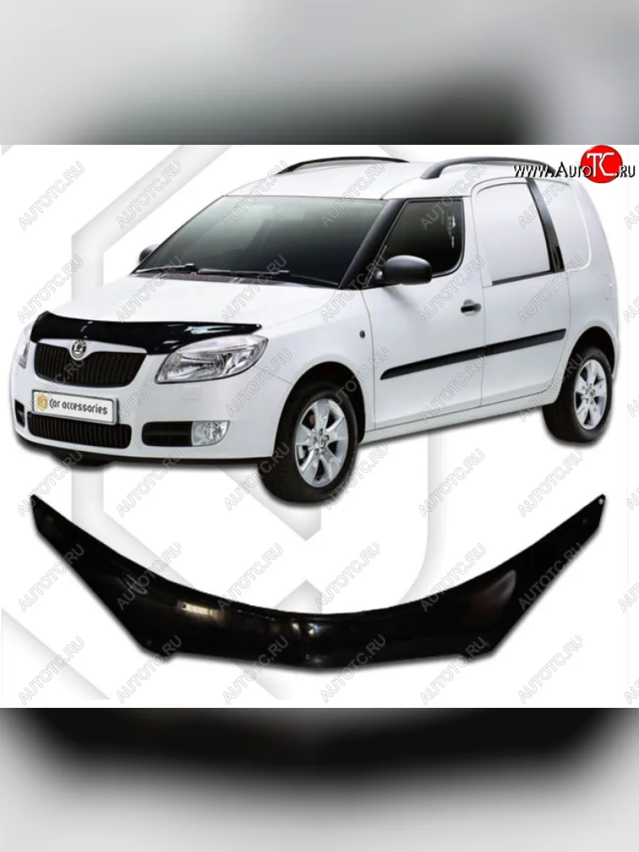 Дефлектор капота CA-Plastiс exclusive Skoda Roomster 5J дорестайлинг (2006-2010) (Classic черный, Без надписи)  в Самаре Самарской области