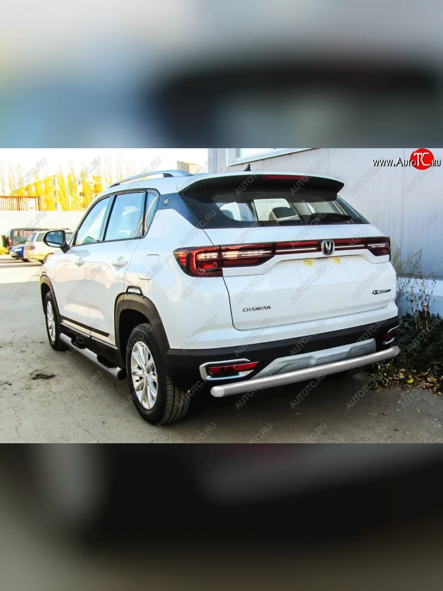 Защита заднего бампера Slitkoff (d57) Changan CS35 Plus дорестайлинг (2018-2022) (Сталь с полимерным покрытием. Цвет: серебристый)  в Керчи Республика Крым