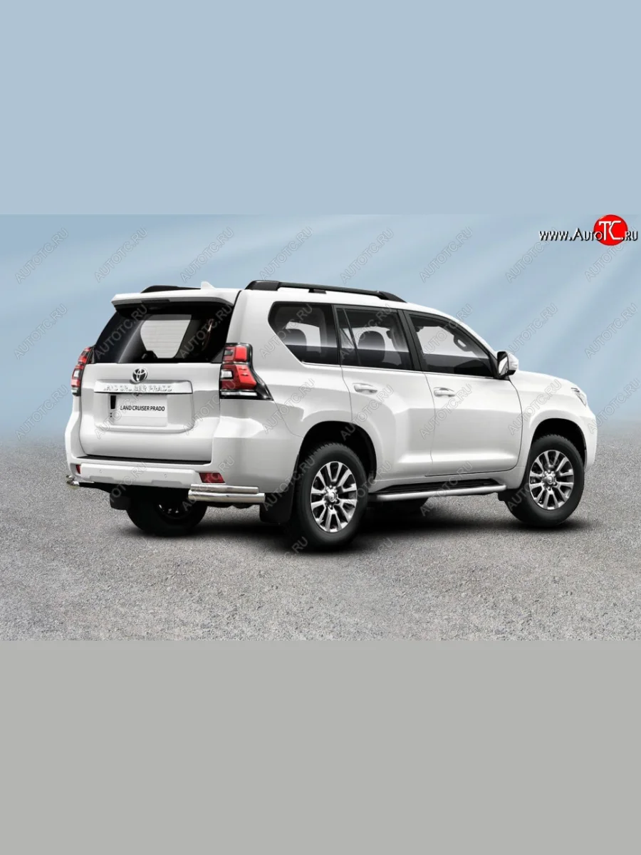Защита заднего бампера Slitkoff (уголки из 2 труб d76 и 42 мм) Toyota Land Cruiser Prado J150 2-ой рестайлинг (2017-2020) (Сталь с полимерным покрытием. Цвет: серебристый)  в Воронеже Воронежской области