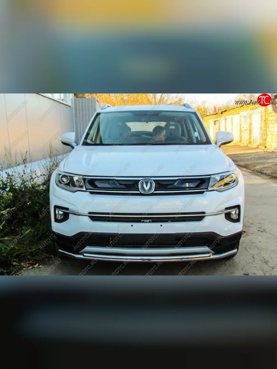 Защита переднего бампера Slitkoff (2 трубы, d42/32)  Changan CS35 Plus (2018-2022) (Нержавейка, Полированная)  с доставкой в г. Керчь