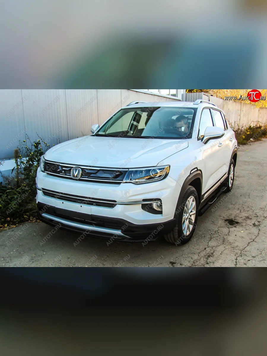 Защита переднего бампера Slitkoff (2 трубы, d42/32)  Changan CS35 Plus (2018-2022) (Сталь с полимерным покрытием. Цвет: чёрный)  с доставкой в г. Керчь