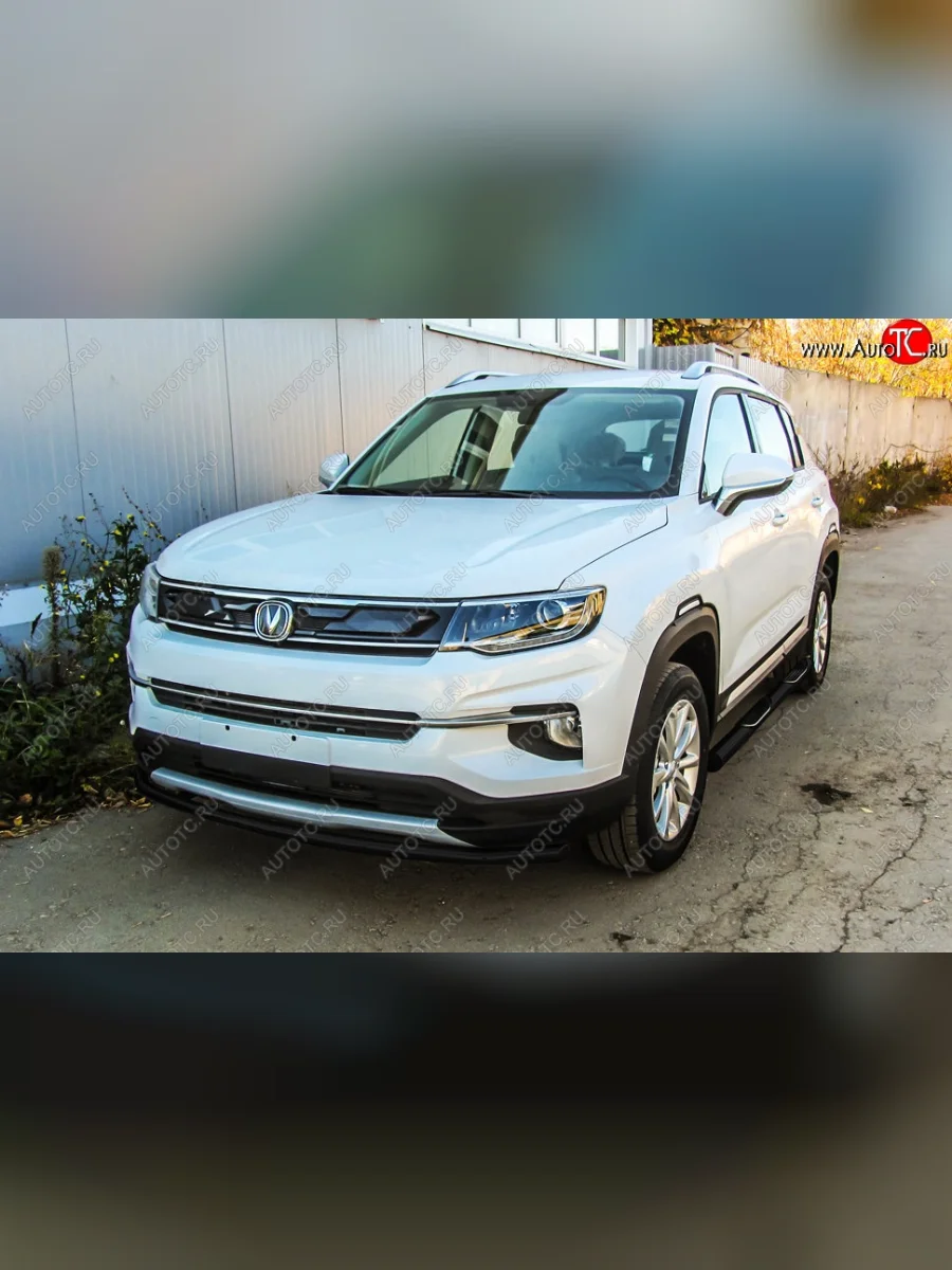 Защита переднего бампера Slitkoff (d42 мм) Changan CS35 Plus дорестайлинг (2018-2022) (Сталь с полимерным покрытием. Цвет: чёрный)  в Самаре Самарской области